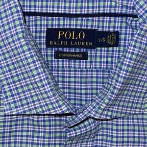 Polo‎ Ralph Lauren Performance Long Sleeve Button Down Men's L Green Blue Plaid